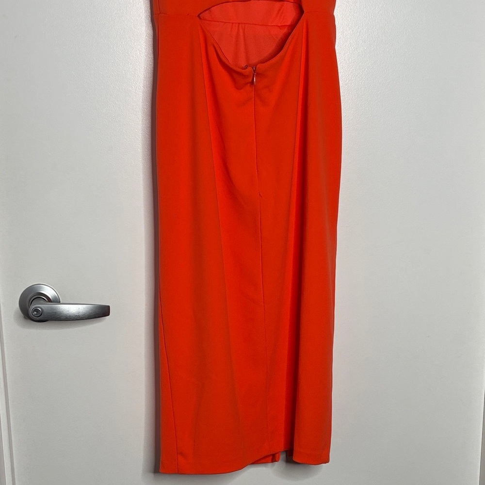 Aqua Vibrant Orange Ruched Midi Dress - Picture 7 of 8